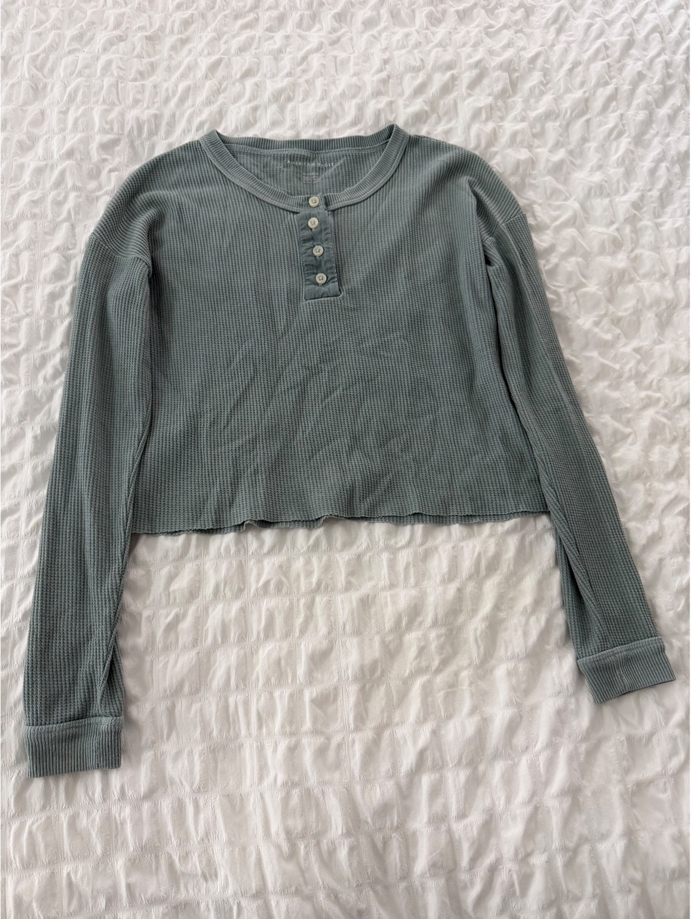 American Eagle Women's Long Sleeve Waffle Knit Henley Top XS